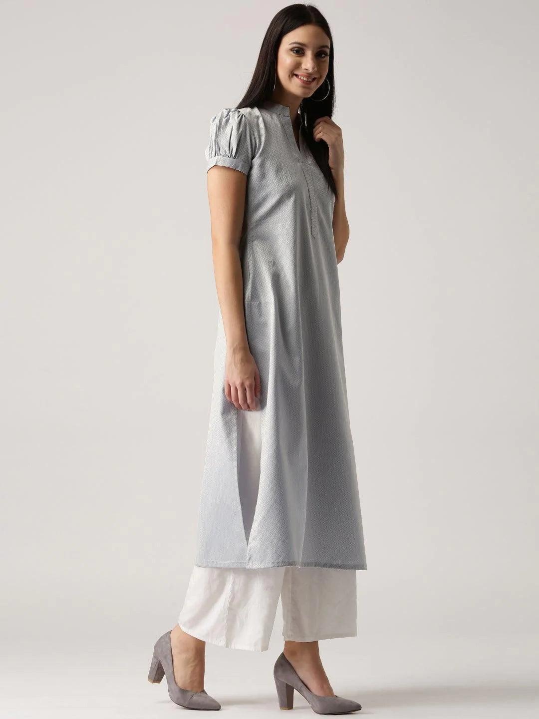 Grey Solid Polyester Kurta - ShopLibas