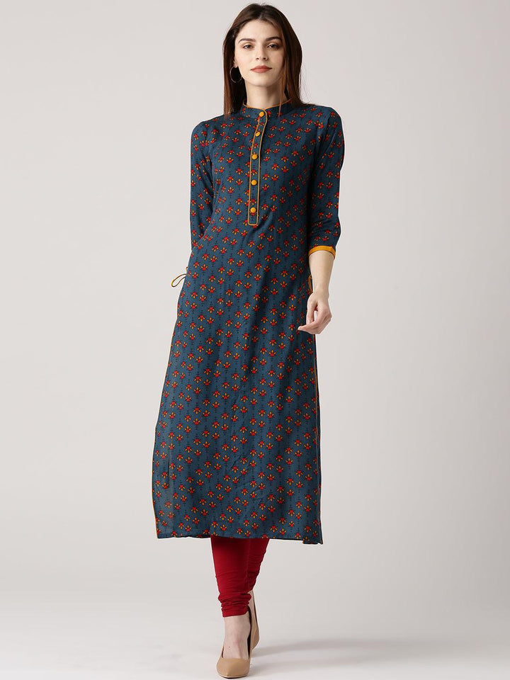 Blue Printed Rayon Kurta - ShopLibas