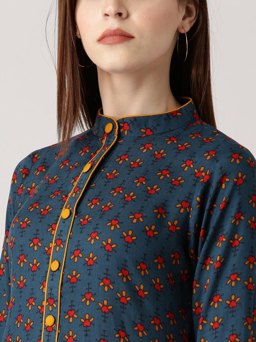 Blue Printed Rayon Kurta