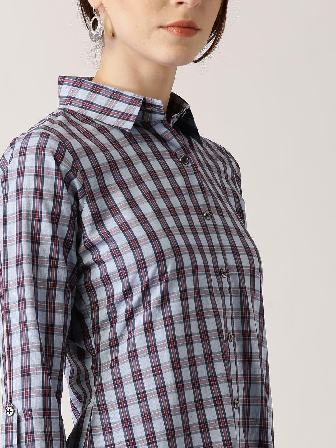 Blue Checkered Cotton Kurta