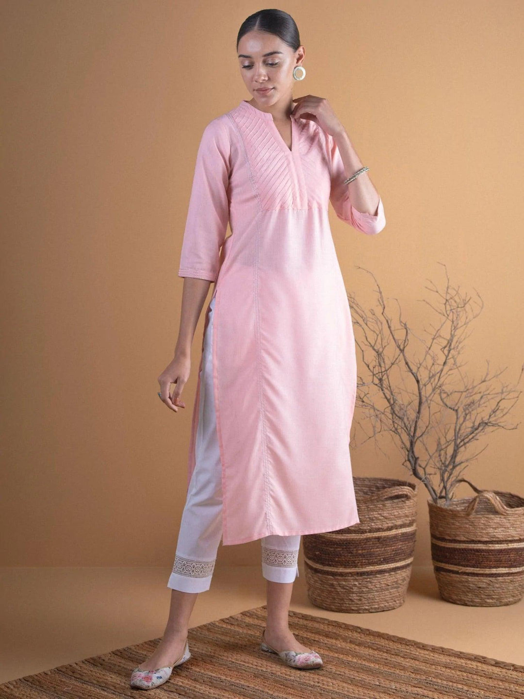 Pink Solid Cotton Kurta - ShopLibas