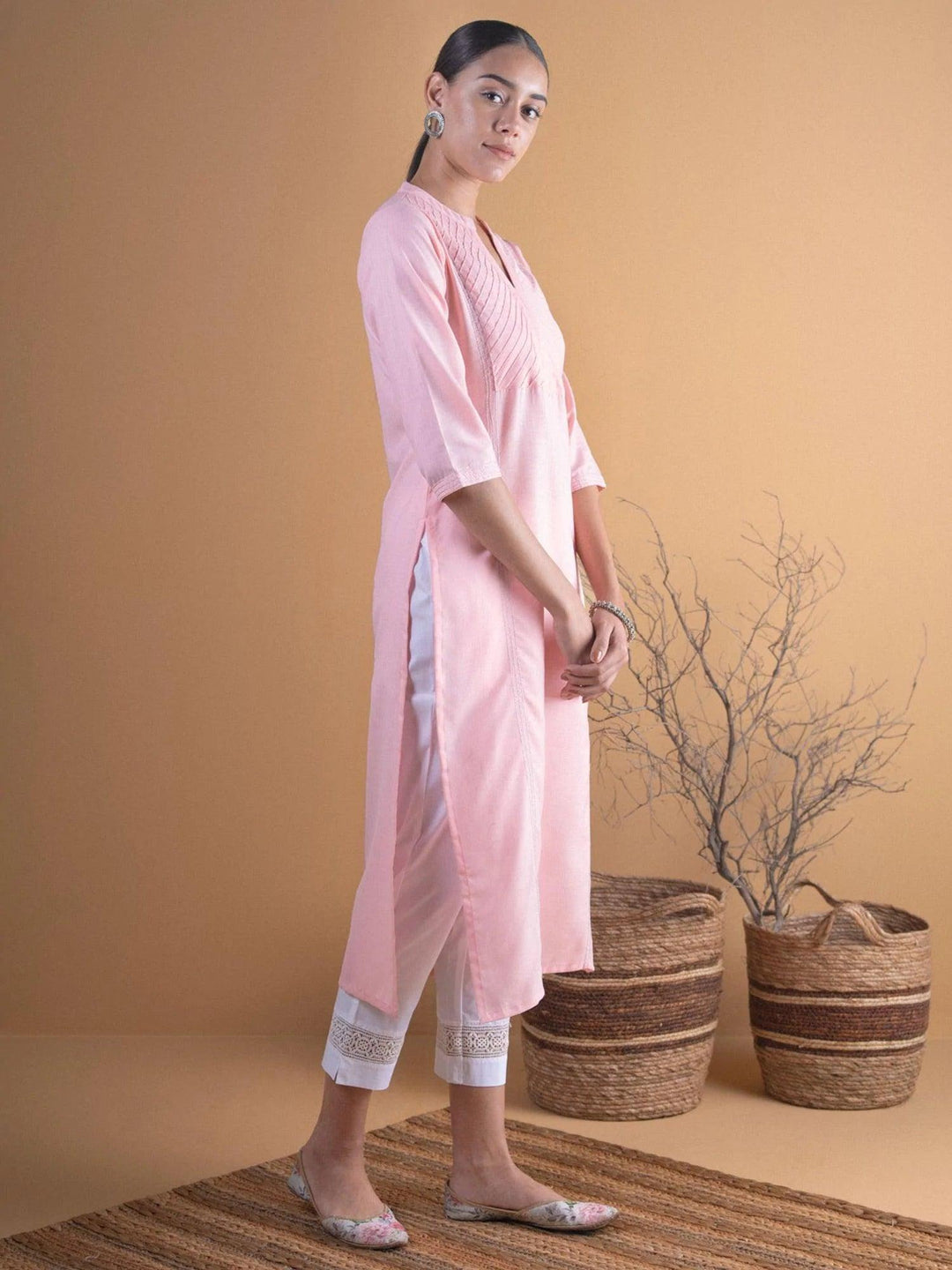 Pink Solid Cotton Kurta - ShopLibas