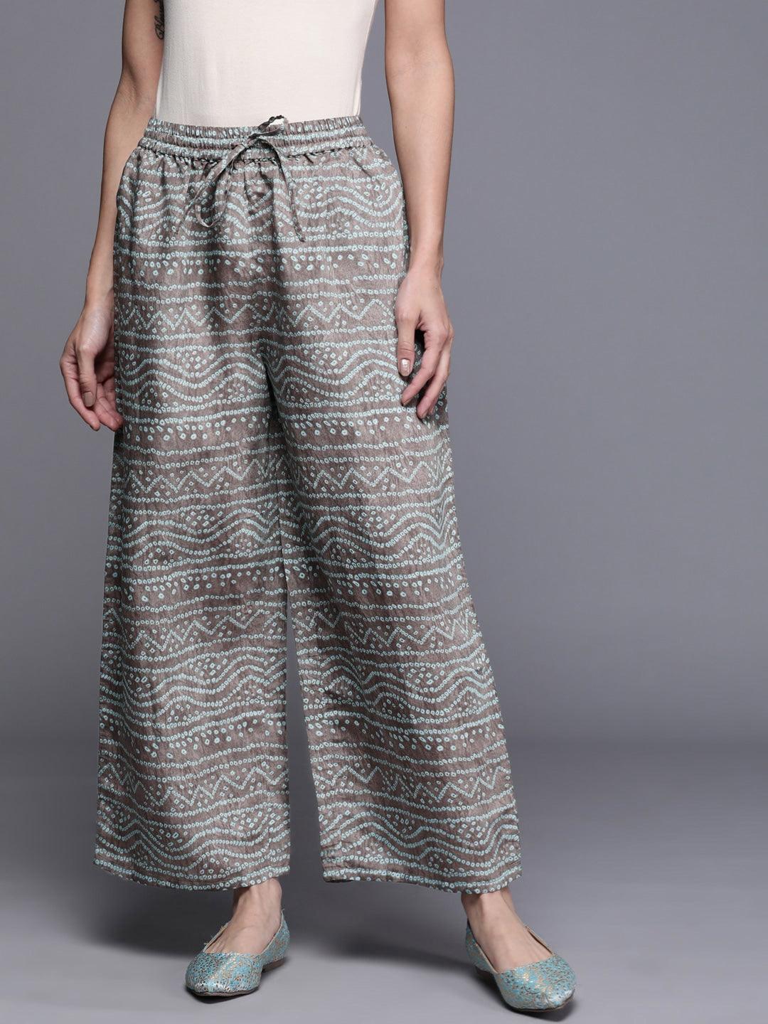 Grey Printed Silk Palazzos