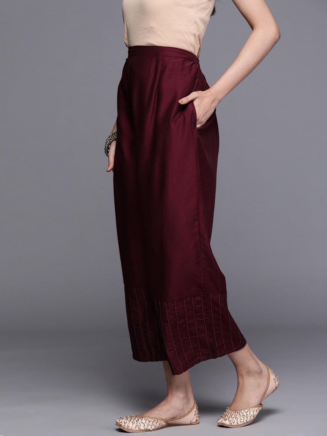 Maroon Solid Silk Palazzos