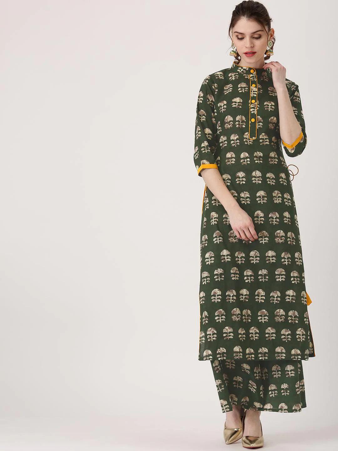 Green Printed Cotton Kurta