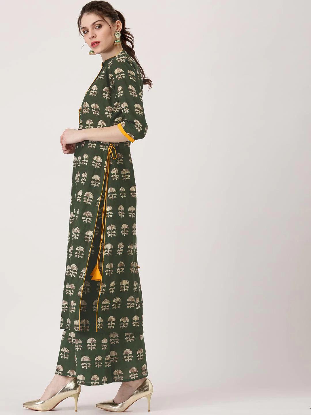 Green Printed Cotton Kurta