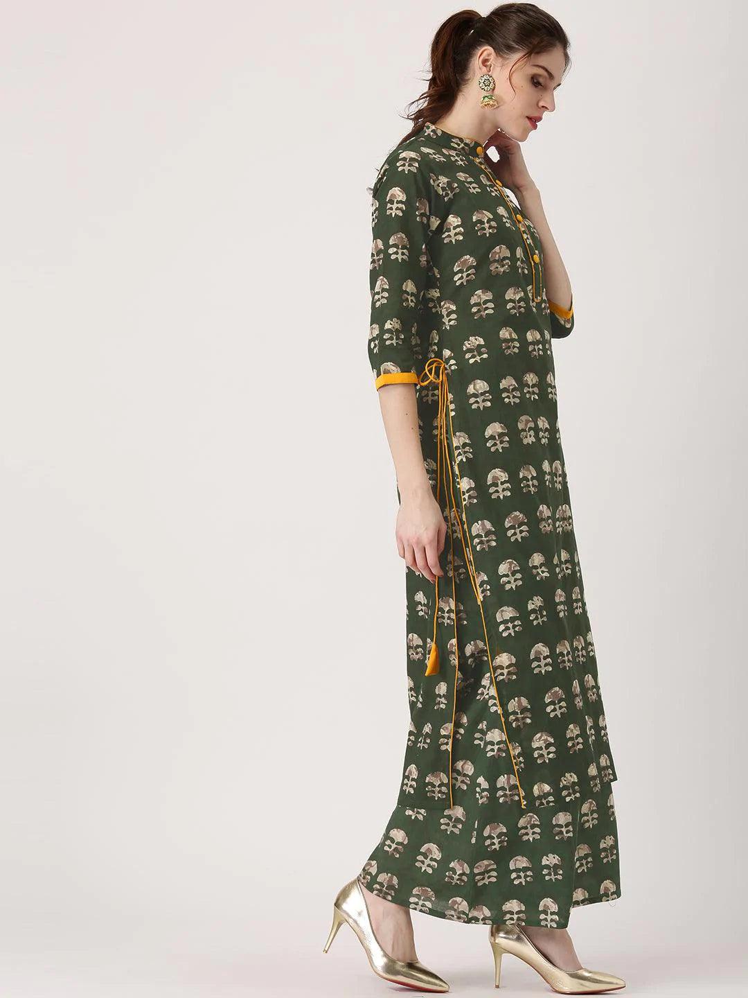 Green Printed Cotton Kurta