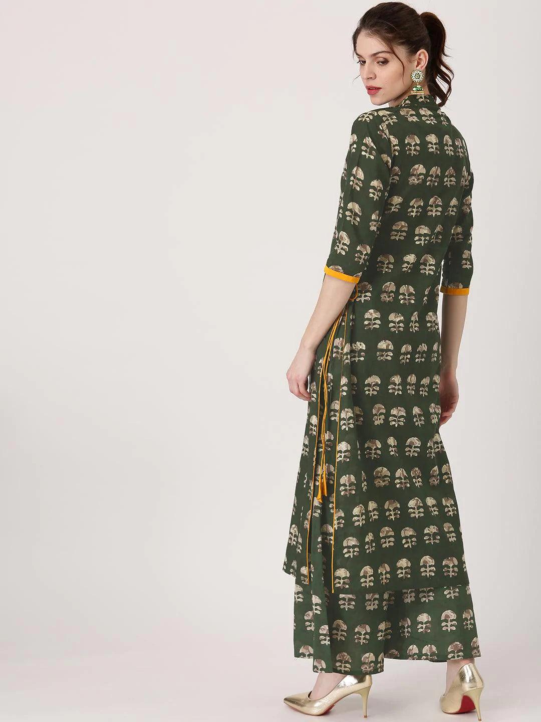 Green Printed Cotton Kurta