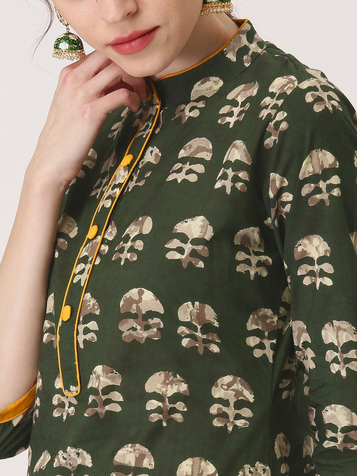 Green Printed Cotton Kurta - ShopLibas