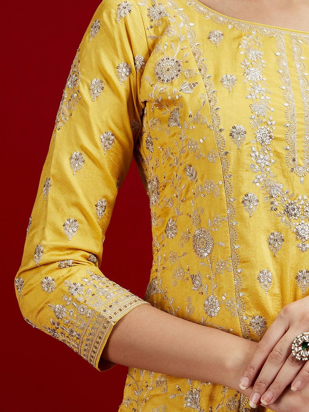 Libas Art Yellow Embroidered Silk Straight Suit With Dupatta