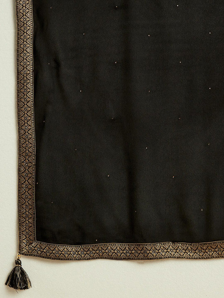 Black Woven Design Silk Blend Straight Kurta With Trousers & Dupatta - ShopLibas