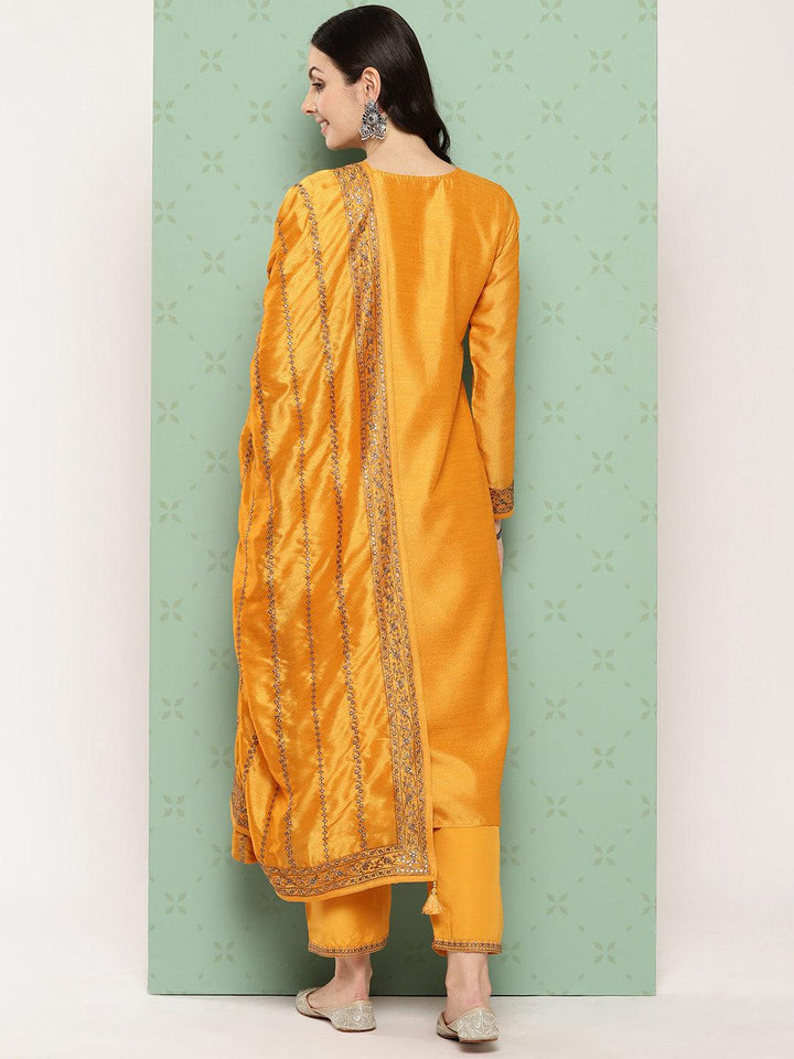 Amber Embroidered Silk Blend Straight Kurta With Trousers & Dupatta - ShopLibas