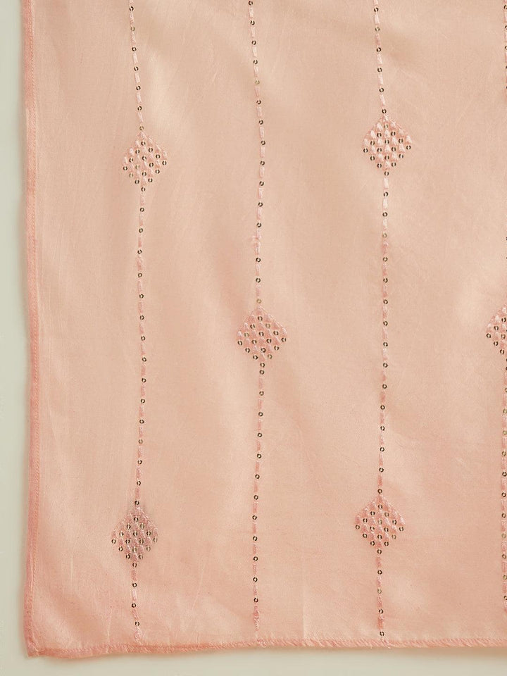 Peach Embroidered Silk Straight Kurta With Trousers & Dupatta - ShopLibas