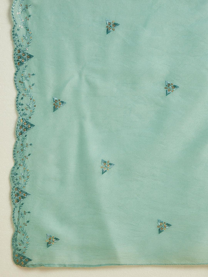 Sea Green Embroidered Silk Straight Kurta With Trousers & Dupatta - ShopLibas