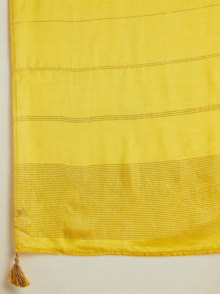 Yellow Woven Design Silk Blend Straight Kurta With Trousers & Dupatta - ShopLibas