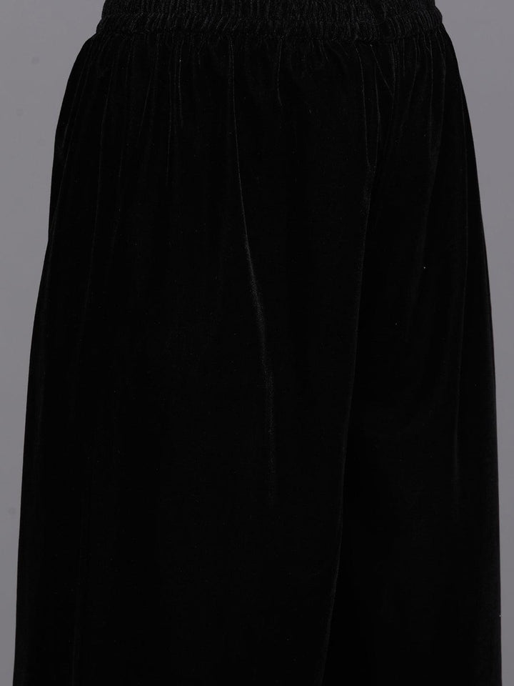 Black Yoke Design Velvet Straight Kurta With Palazzos & Dupatta - ShopLibas