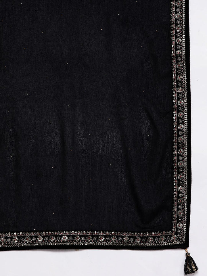 Black Yoke Design Velvet Straight Kurta With Palazzos & Dupatta - ShopLibas