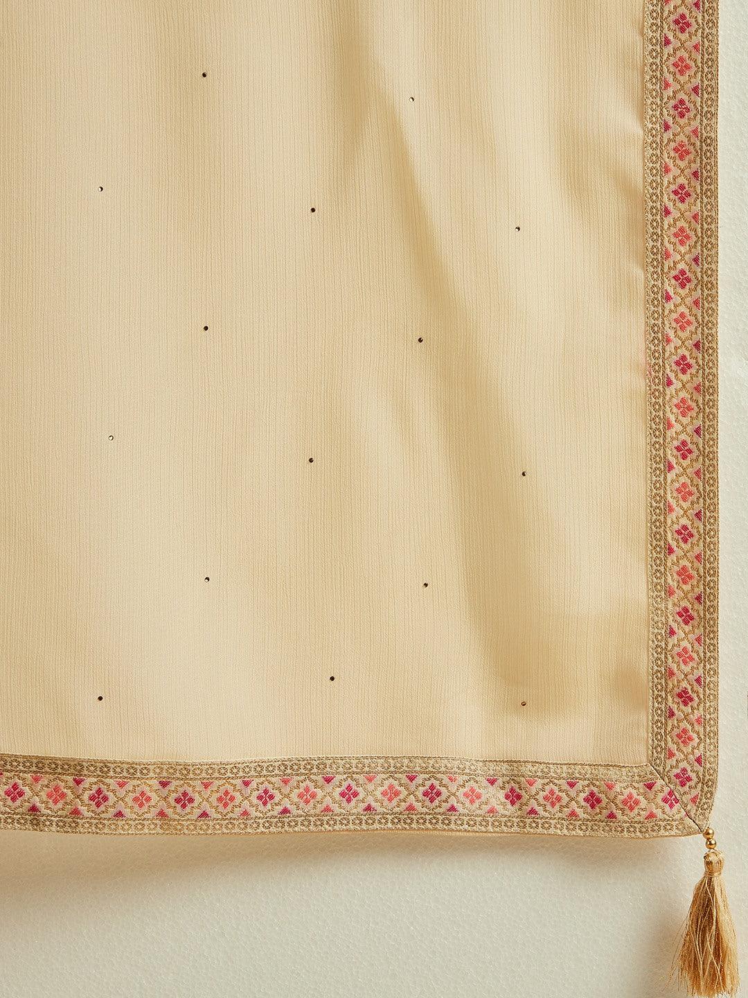 Ivory Woven Design Silk Blend Straight Kurta With Trousers & Dupatta - ShopLibas