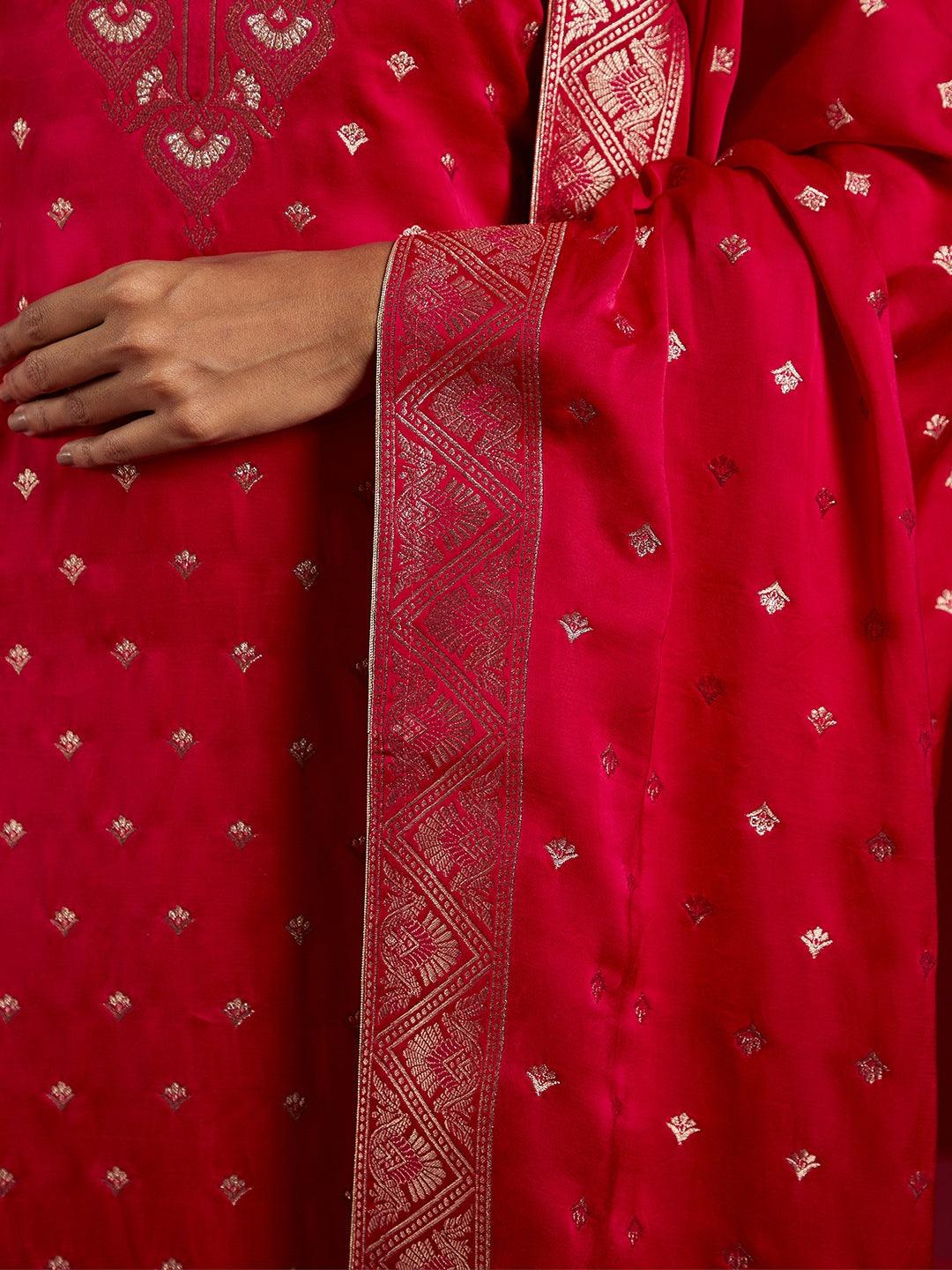 Libas Art Pink Woven Design Silk Straight Suit With Dupatta