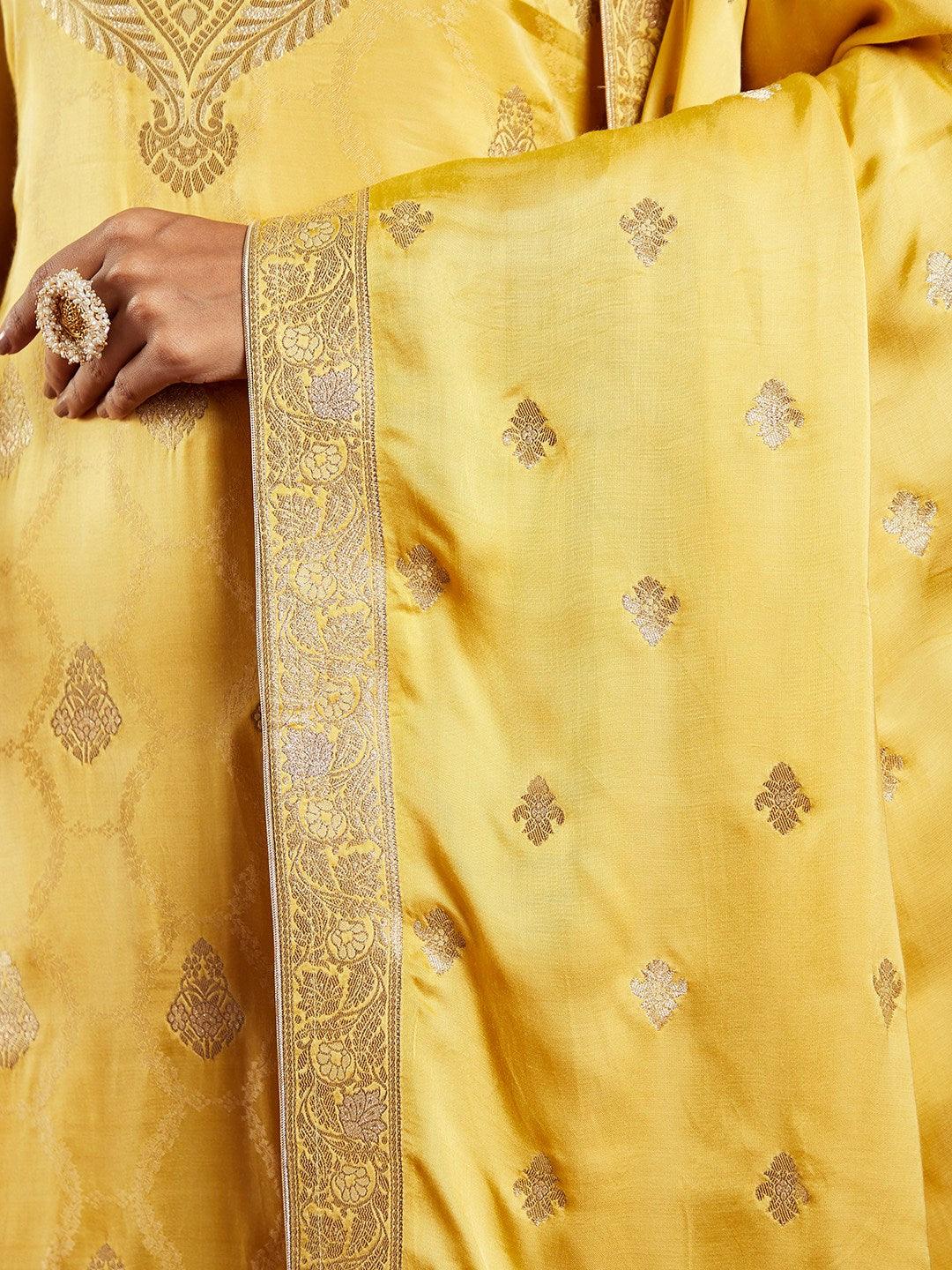 Libas Art Yellow Woven Design Silk Straight Suit With Dupatta