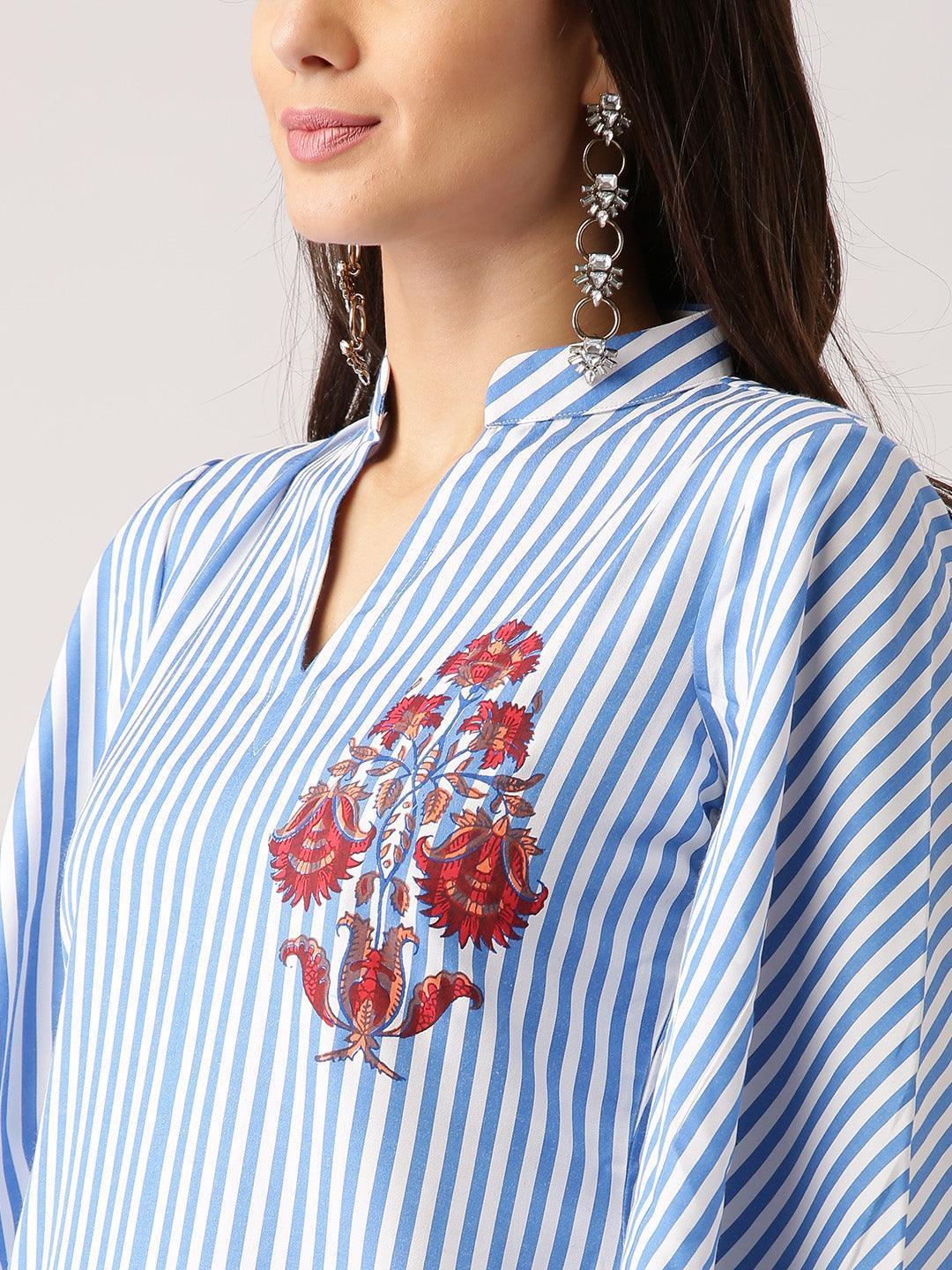 Blue Striped Polyester Kurta