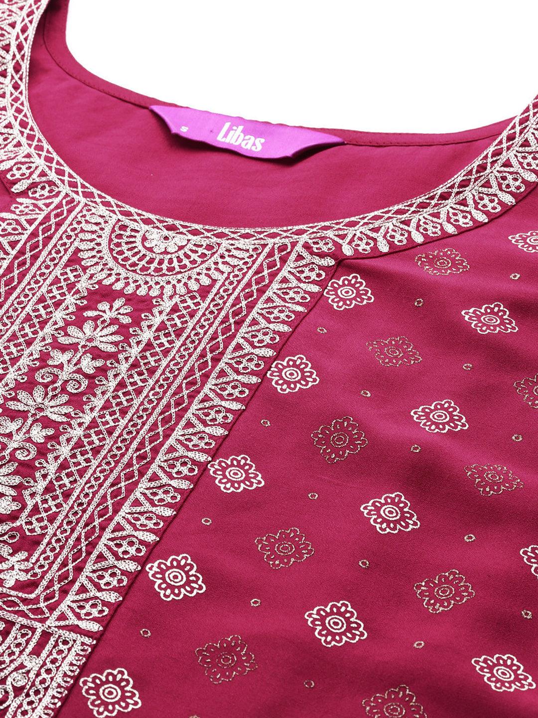 Pink Woven Design Silk Blend Straight Kurta With Trousers & Dupatta - ShopLibas