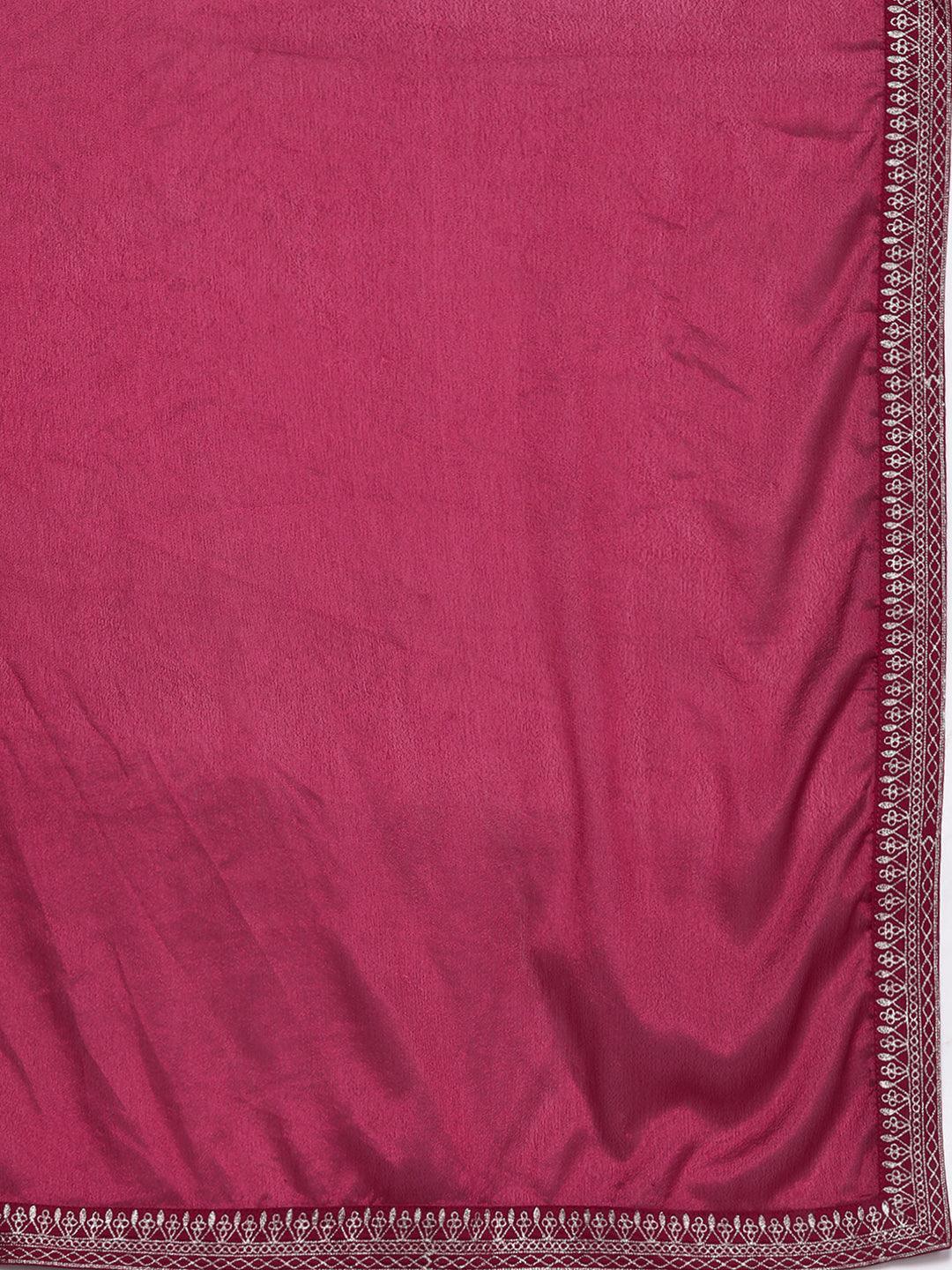 Pink Woven Design Silk Blend Straight Kurta With Trousers & Dupatta - ShopLibas