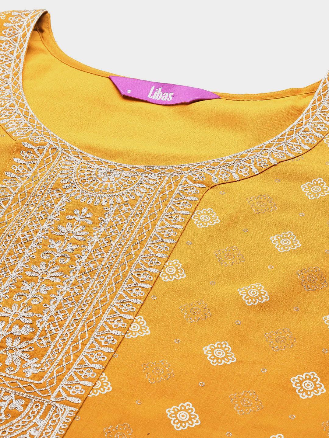 Yellow Woven Design Silk Blend Straight Kurta With Trousers & Dupatta - ShopLibas