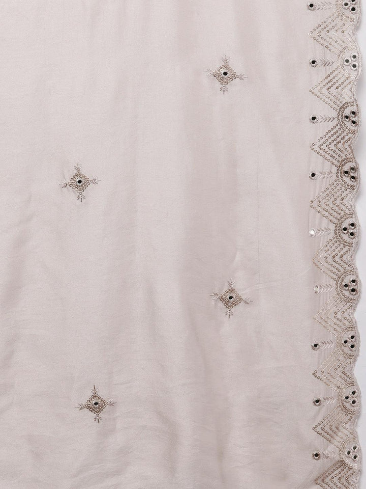 Libas Art Taupe Embroidered Silk Blend Straight Kurta With Palazzos & Dupatta - ShopLibas