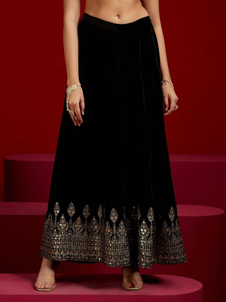 Libas Art Black Embroidered Velvet Straight Kurta With Palazzos & Dupatta - ShopLibas