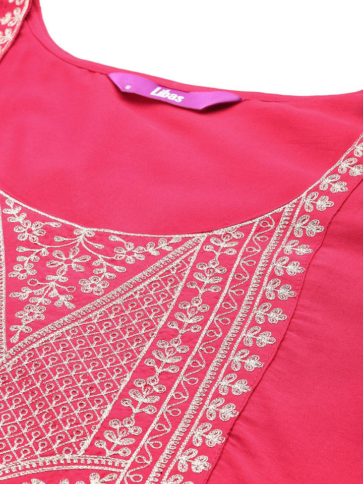 Pink Yoke Design Silk Blend Straight Kurta With Trousers & Dupatta - ShopLibas