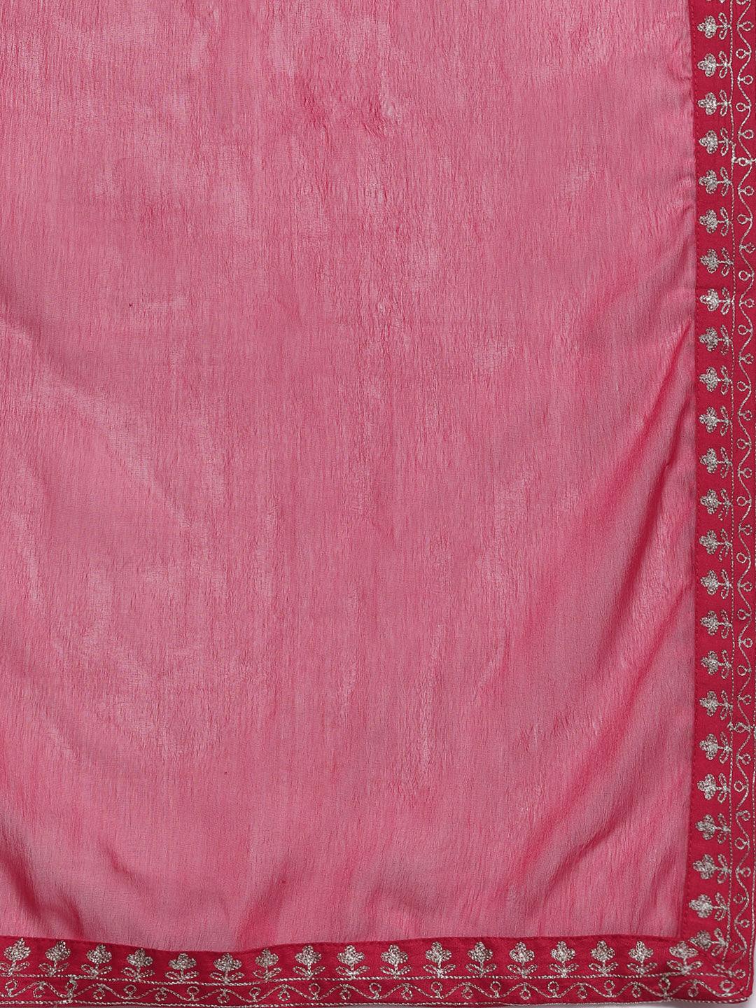 Pink Yoke Design Silk Blend Straight Suit With Dupatta