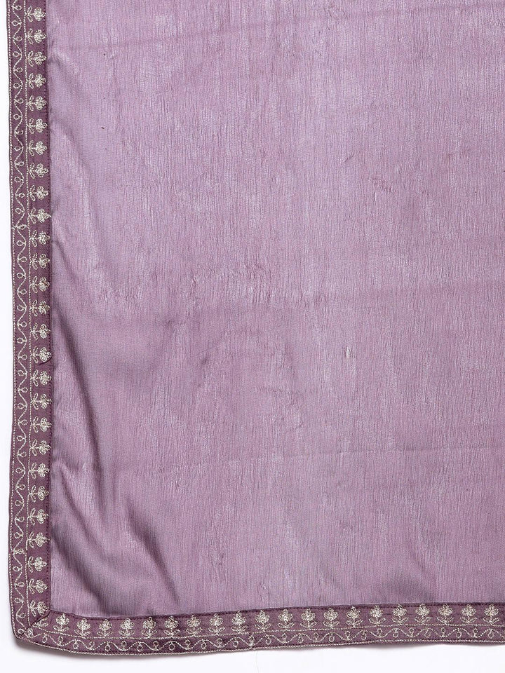 Mauve Yoke Design Silk Blend Straight Kurta With Trousers & Dupatta - ShopLibas