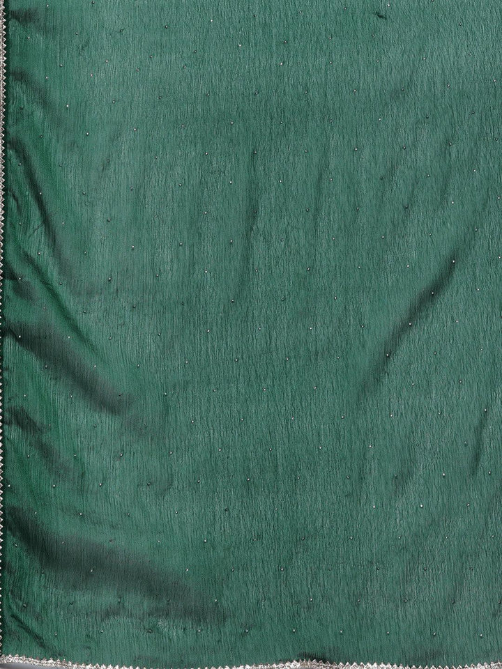 Green Yoke Design Silk Blend A-Line Kurta With Trousers & Dupatta - ShopLibas