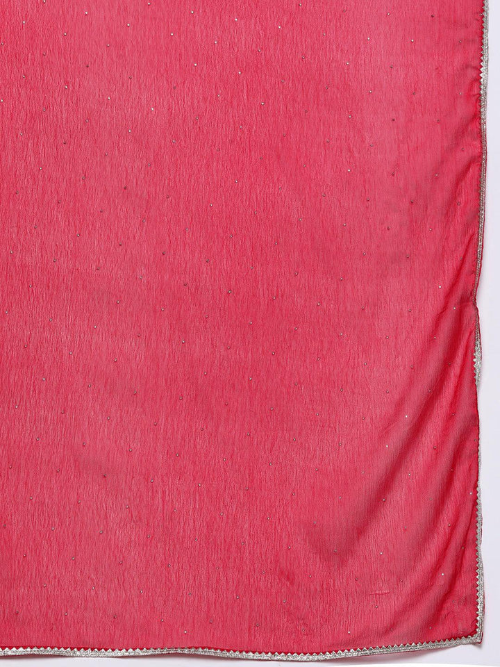 Pink Yoke Design Silk Blend A-Line Kurta With Trousers & Dupatta - ShopLibas