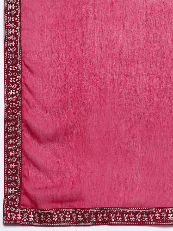 Pink Yoke Design Silk Blend Straight Kurta With Trousers & Dupatta - ShopLibas