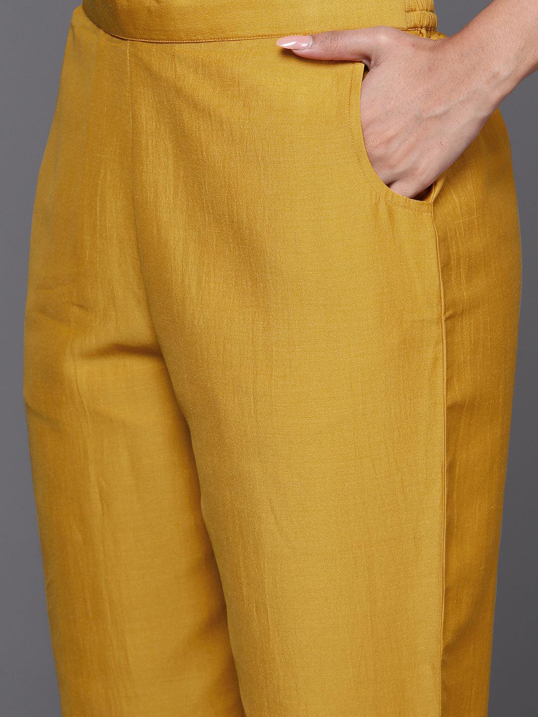 Mustard Yoke Design Silk Blend Straight Suit With Dupatta