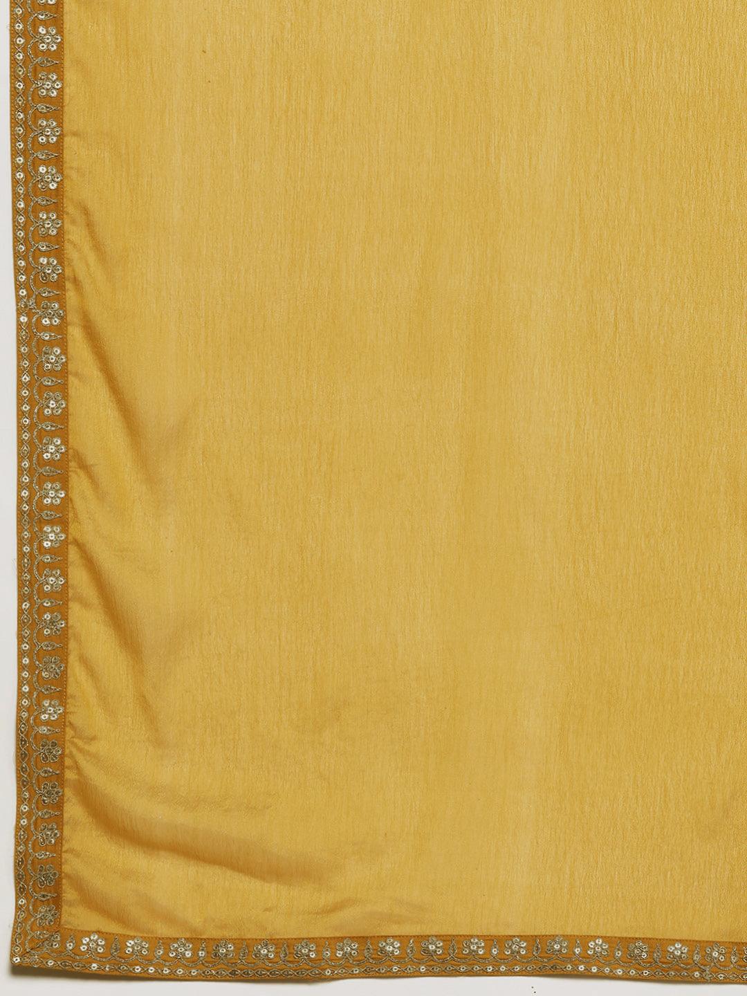 Mustard Yoke Design Silk Blend Straight Suit With Dupatta