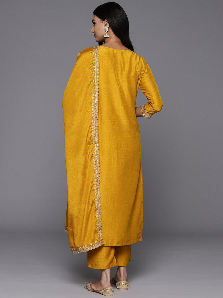 Mustard Yoke Design Silk Blend Straight Kurta With Palazzos & Dupatta - ShopLibas