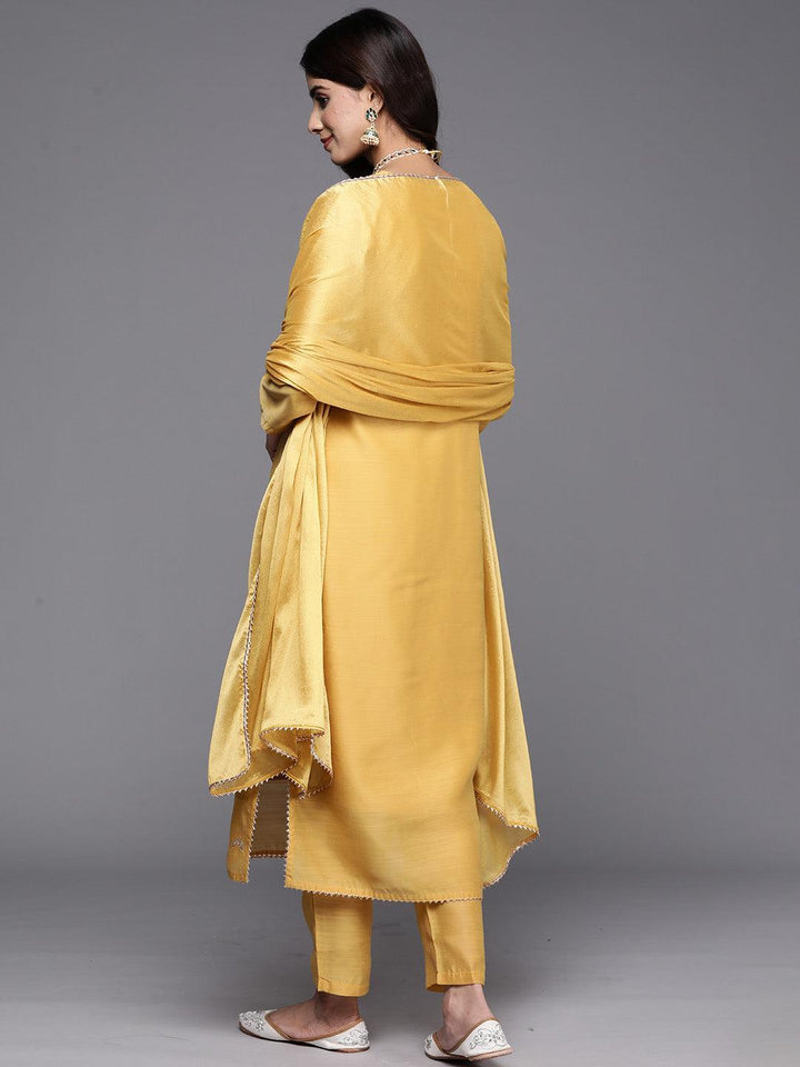 Yellow Embroidered Chanderi Silk Straight Kurta With Trousers & Dupatta - ShopLibas