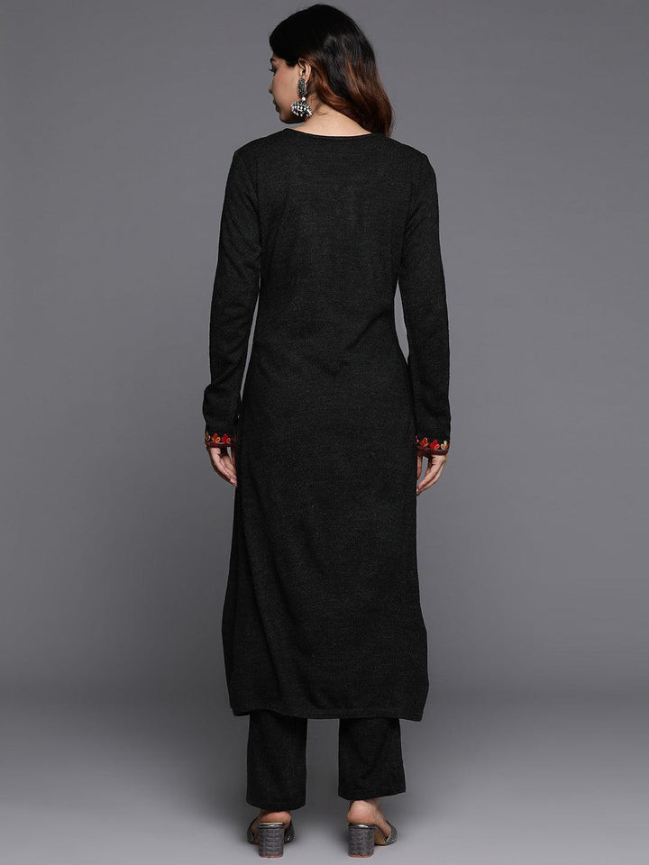 Black Yoke Design Wool Straight Kurta With Trousers - ShopLibas