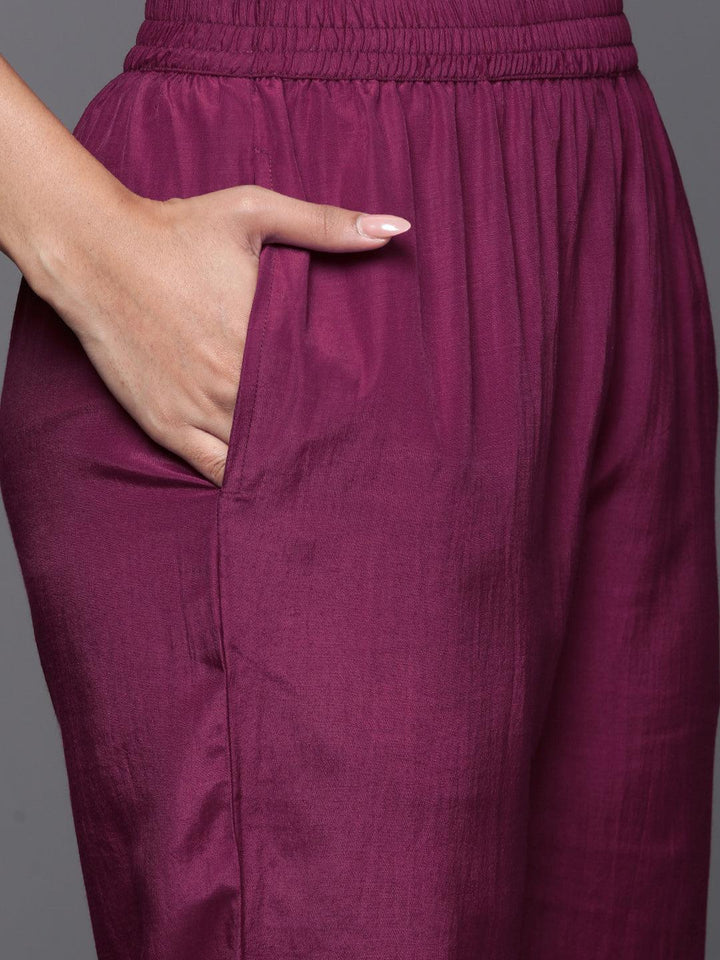 Maroon Woven Design Silk Blend Straight Kurta With Trousers & Dupatta - ShopLibas