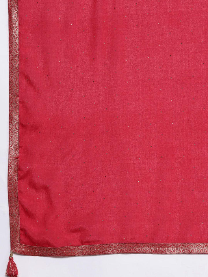 Pink Woven Design Silk Blend Straight Kurta With Trousers & Dupatta - ShopLibas