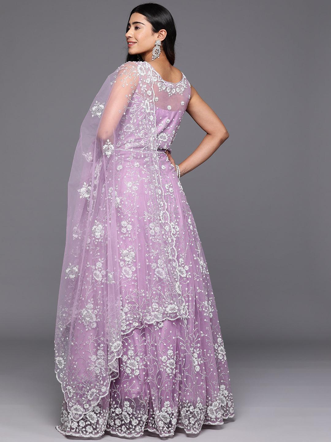 Libas Art Lavender Embellished Net Gown Dress With Dupatta