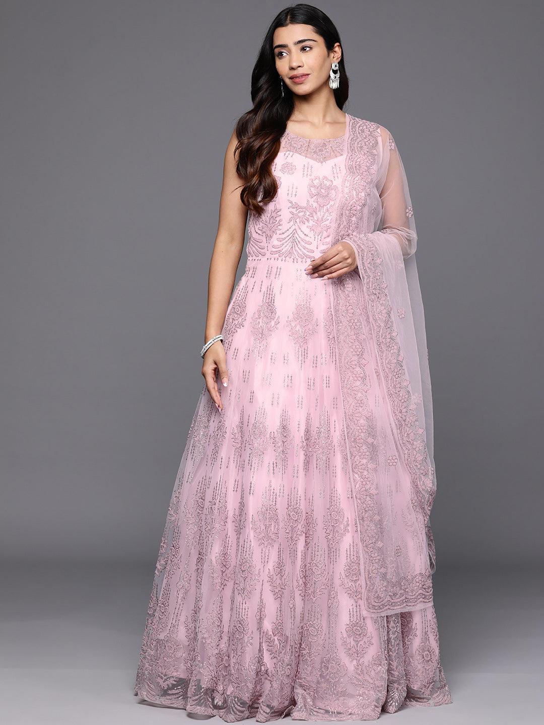 Libas Art Pink Embellished Net Gown Dress - ShopLibas