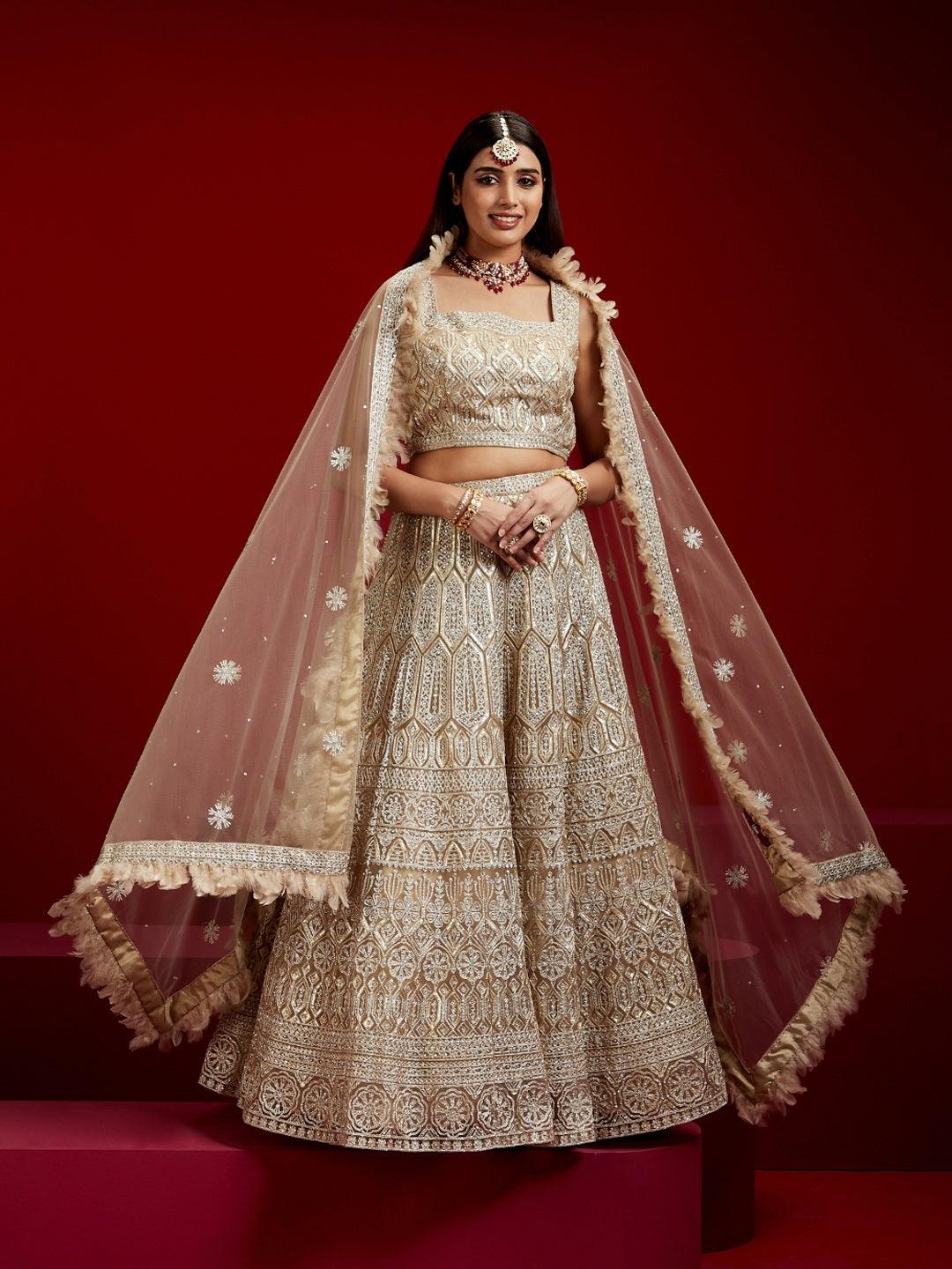 Libas Art Beige Embellished Net Lehenga Set - ShopLibas