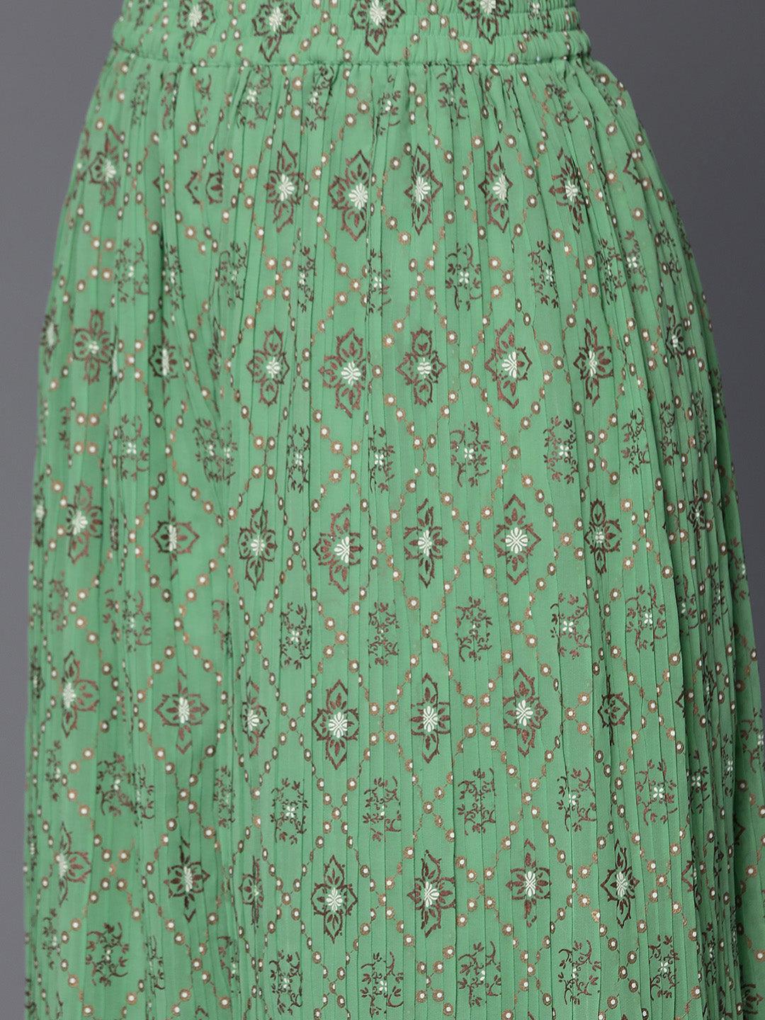 Green Embroidered Georgette Straight Kurta With Palazzos & Dupatta - ShopLibas