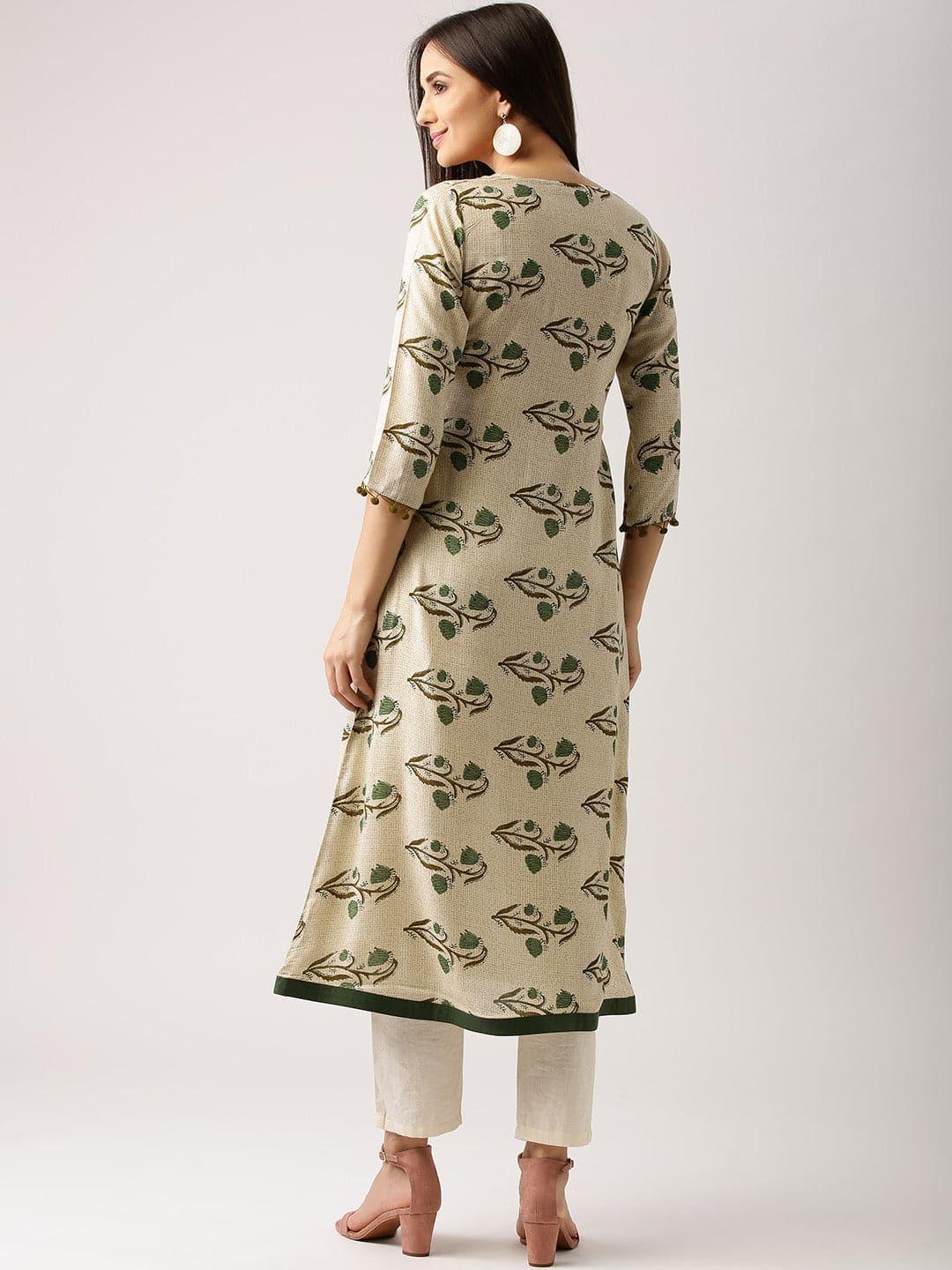 Beige Printed Rayon Kurta - ShopLibas