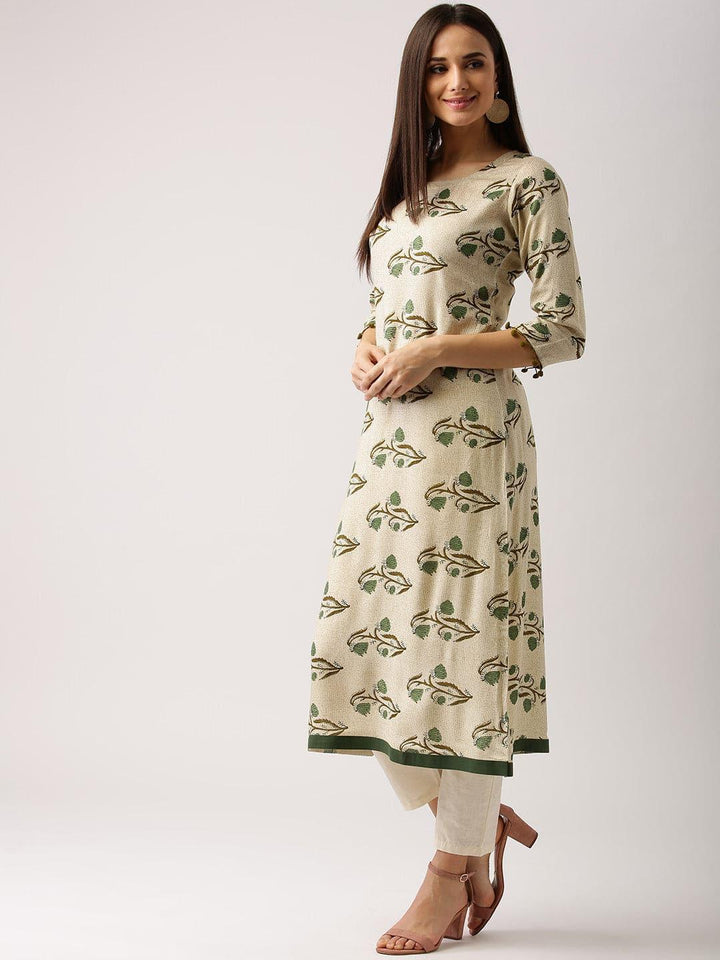 Beige Printed Rayon Kurta - ShopLibas