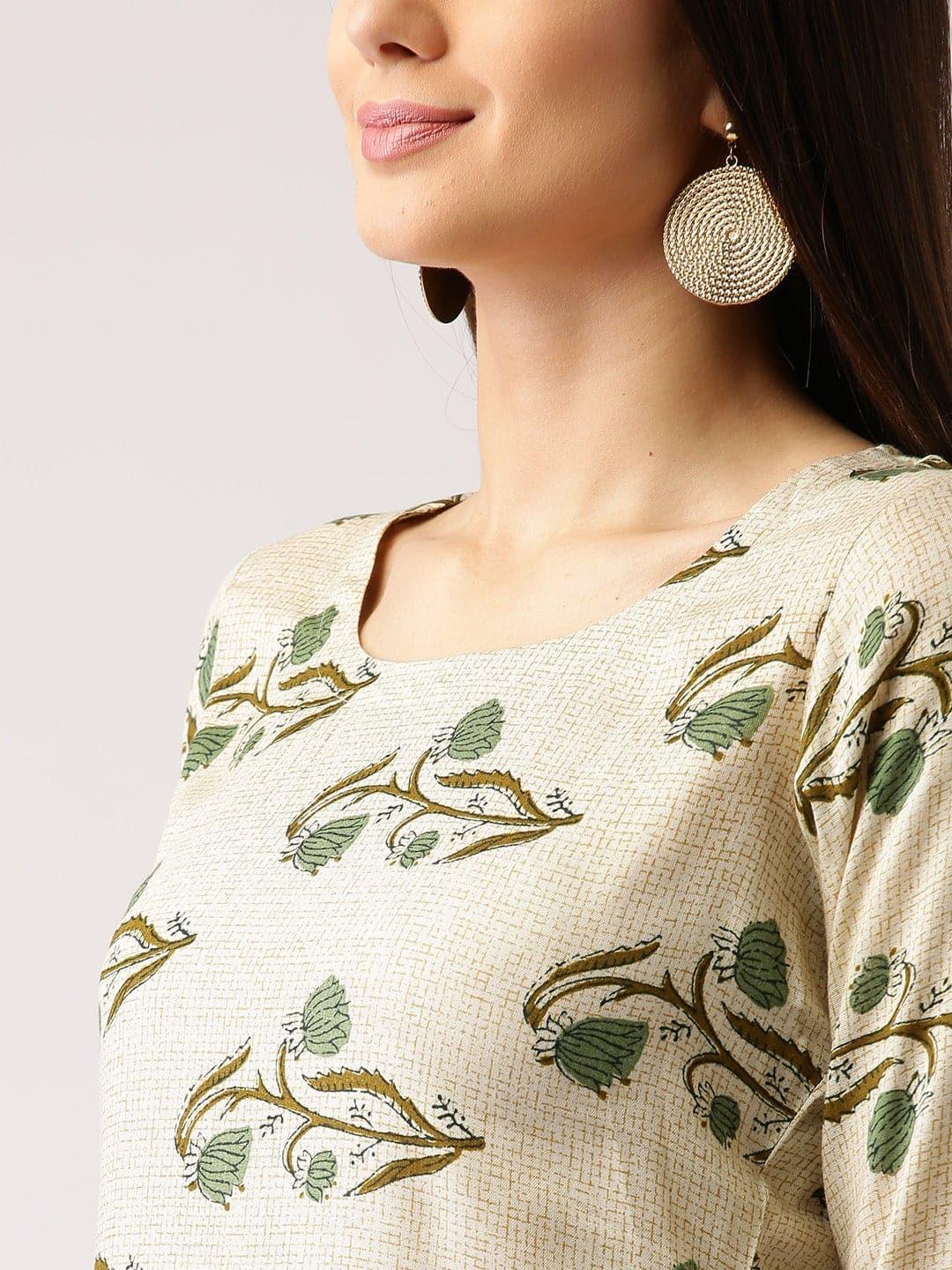 Beige Printed Rayon Kurta - ShopLibas